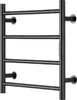 A black towel warmer with four horizontal bars, mounted on a white background. Voir les images du produit