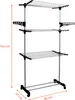 A three-tiered drying rack with wheels, shown against a white background with dimensions indicated. Anteprima dell’immagine prodotto