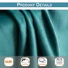 A close-up of teal velvet fabric, with icons and text at the bottom highlighting product features. Produktbild-Vorschau