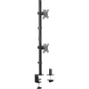 A black dual monitor mount with a clamp base, shown against a white background. Produktbild-Vorschau