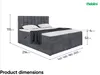 A dark gray upholstered boxspring bed with a headboard, mattress, and topper, shown with dimensions indicated by lines and text. Produktbild-Vorschau