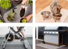 A collage of four images showing different uses of floor mats: gardening, pet feeding, exercise, and grilling. Voir les images du produit