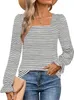ASKSA Damen Langarm T-Shirt Gestreifte Quadratischer Produktbild-Vorschau 1