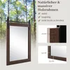 A mirror with a wooden frame is shown in a forest setting, with close-up shots highlighting its dimensions and material. Podgląd zdjęcia produktu