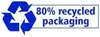 A recycling symbol and text indicating "80% recycled packaging" are displayed. Produktbild-Vorschau