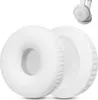 Two white headphone ear pads are shown in the foreground, with a white headphone in the background. Náhled obrázku produktu