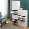 A white shoe cabinet with multiple compartments is shown in a room with a blue chair and a grey rug. Anteprima dell’immagine prodotto