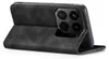 A black flip case for a smartphone, shown from a side-diagonal angle with the front cover open. Produktbild-Vorschau