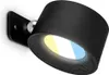 A black wall-mounted lamp with a modern design, emitting yellow and blue light. Voir les images du produit