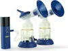 A white background with a double electric breast pump and its control unit. Podgląd zdjęcia produktu