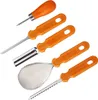 A set of five pumpkin carving tools with orange handles and silver metal parts, arranged diagonally on a white background. Náhled obrázku produktu
