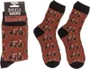 A pair of socks with a bicycle pattern, displayed with their packaging. Produktbild-Vorschau