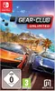 The image shows the Nintendo Switch game box for Gear Club Unlimited, featuring two sports cars racing on a tropical road. Produktbild-Vorschau