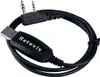 A black USB programming cable with two 3.5mm jacks and a Retevis logo is coiled on a white background. Produktbild-Vorschau