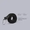 A black braided belt coiled on a light gray background with text indicating its dimensions and suitable waist size. Produktbild-Vorschau