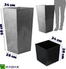 Product image showing dimensions and different views of a planter, with a silhouette of a person for scale. Produktbild-Vorschau