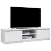 A white TV stand with a large black TV on top, against a white background. Anteprima dell’immagine prodotto