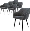 A set of six grey dining chairs with diamond stitching and black metal legs, arranged on a white background. Podgląd zdjęcia produktu