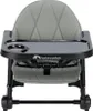 A front view of a gray baby high chair with a black tray. Voir les images du produit