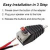 An adapter for connecting speaker wires to an RCA connector, with instructions on how to install it. Produktbild-Vorschau