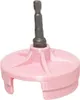 A close-up studio shot of a pink knitting machine adapter with a gray hex steel bit attached. Produktbild-Vorschau