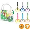 A set of Fiskars Kidzors children's decorative scissors in a clear plastic bag, with individual scissors displayed separately. Voir les images du produit