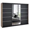 A modern sliding door wardrobe with a mirrored center panel, set against a white background. Produktbild-Vorschau