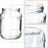 A clear glass jar with a ribbed base and neck, shown against a white background. The image is divided into three sections, with close-ups of the jar's opening and base. Podgląd zdjęcia produktu