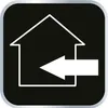 A white outline of a house with a white arrow pointing into it from the right, set against a black background within a rounded square frame with a silver border. Produktbild-Vorschau