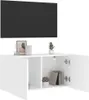 A white wall-mounted cabinet with a black upper panel, displaying books and a plant. Produktbild-Vorschau
