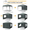 Diagram showing different configurations of a pop-up gazebo with removable side walls. Produktbild-Vorschau