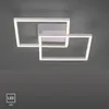 A modern LED ceiling lamp with two interlocking square frames, emitting a warm white light, against a plain gray background. Produktbild-Vorschau