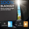 A marketing image for blackout curtains, showing sunlight being blocked by the curtains and a comparison between sunlight blocking and light blocking. Produktbild-Vorschau