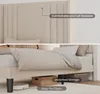 A collage showing a bed frame with a upholstered headboard and underbed storage. Podgląd zdjęcia produktu