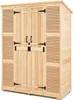A wooden garden shed with double doors and louvered sides. Produktbild-Vorschau