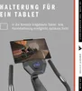 A tablet mounted on an exercise bike console displaying a cycling simulation. Produktbild-Vorschau