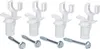Four white plastic washing machine transport locks with two silver screws in the foreground. Produktbild-Vorschau