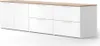 A long, white sideboard with a wooden top, shown against a white background. Náhled obrázku produktu