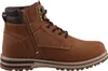 A side view of a brown leather boot. Voir les images du produit
