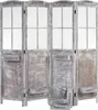 A four-panel room divider with a distressed wood finish and window-like panes, featuring small planter boxes labeled 'Parsley'. Voir les images du produit