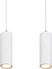 Two white cylindrical pendant lights hanging against a white background. Náhled obrázku produktu