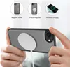 A person is holding a smartphone with a magnetic charging accessory attached to the back. The image also shows three circular graphics illustrating different features. Anteprima dell’immagine prodotto