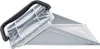 A close-up, side view of a gray lint filter with a black handle, shown open. Voir les images du produit