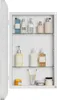 A white medicine cabinet with various toiletries and personal care items displayed on its shelves. Produktbild-Vorschau