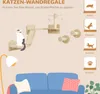 A cat tree mounted on a wall above a sofa, with icons illustrating cat activities. Náhled obrázku produktu