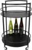 A black metal serving cart with two shelves, holding three wine bottles. Produktbild-Vorschau