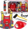 A collection of firefighter toy accessories laid out on a white background. Produktbild-Vorschau