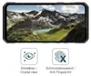 A smartphone displaying a mountain landscape, with two feature icons below. Produktbild-Vorschau