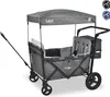 A gray FableKids Bollerwagen Leo X4Plus with a canopy and storage bag, shown on a white background. Produktbild-Vorschau