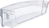 A clear, well-lit studio shot of a transparent plastic refrigerator shelf. Voir les images du produit